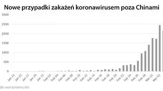 Nowe przypadki zakażenia koronawirusem poza Chinami (tvnmeteo.pl za worldometers.info)