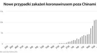 Nowe przypadki zakażenia koronawirusem poza Chinami (tvnmeteo.pl za worldometers.info)