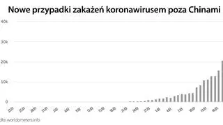 Nowe przypadki zakażenia koronawirusem poza Chinami (tvnmeteo.pl za worldometers.info)