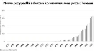 Nowe przypadki zakażenia koronawirusem poza Chinami (worldometers.info)