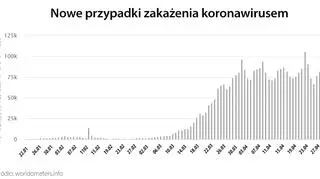 Nowe przypadki zakażenia koronawirusem (tvnmeteo.pl za worldometers.info)