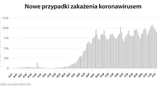 Nowe przypadki zakażenia koronawirusem (tvnmeteo.pl za worldometers.info)
