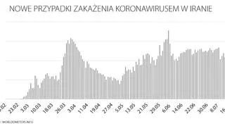 Nowe przypadki zakażenia koronawirusem w Iranie (tvnmeteo.pl za worldometers.info)