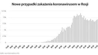 Nowe przypadki zakażenia koronawirusem w Rosji (worldometers