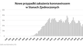 Nowe przypadki zakażenia koronawirusem w Stanach Zjednoczonych (tvnmeteo.pl za worldometers.info)