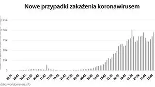 Nowe przypadki zakażenia koronawirusem (worldometers.info)