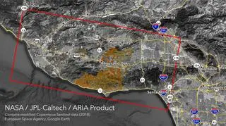 Obszar zniszczeń w Kaliforni w pożarach Woolsey i Camp Fire (NASA/JPL-Caltech/ESA)