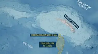 Od góry lodowej A-68A oderwał się fragment lodu (ESA)
