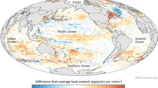 Odchylenie od średniej rocznej temperatury w 2015 roku (NOAA)