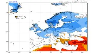Odchylenie od średniej temperatury w marcu według NOAA