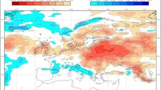 Odchylenie opadów od normy w lipcu (ECMWF)