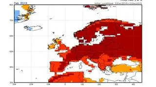 Odchylenie średniej temperatury w lutym 2016 (prognoza NOAA)