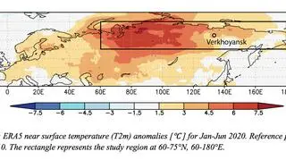 Odchylenie temperatury od średniej w miesiącach styczeń-czerwiec (Copernicus)