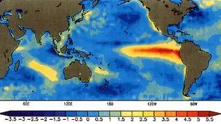 Odchylenie temperatury powierzchni wody od średniej wskutek El Nino