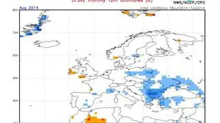Odchylenie temperatury średniej miesięcznej od średniej wieloletniej