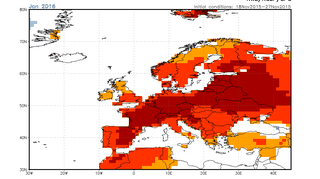 Odchylenie temperatury średniej miesięcznej stycznia od normy - na plus