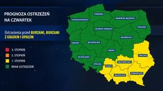 Orientacyjna prognoza ostrzeżeń IMGW na czwartek