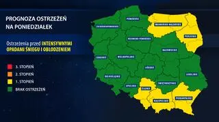 Orientacyjna prognoza ostrzeżeń IMGW na poniedziałek