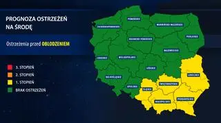 Orientacyjna prognoza ostrzeżeń IMGW na środę 