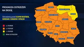 Orientacyjna prognoza ostrzeżeń IMGW na środę 
