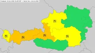 Ostrzeżenia meteorologiczne dla Austrii na czwartek (meteoalarm