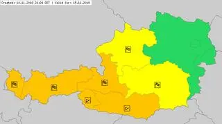 Ostrzeżenia meteorologiczne dla Austrii na piątek (meteoalarm