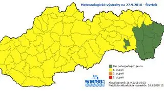 Ostrzeżenia meteorologiczne dla Słowacji na czwartek (SHMU)