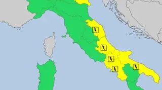 Ostrzeżenia meteorologiczne dla Włoch na piątek (meteoalarm.eu)