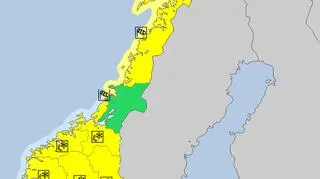 Ostrzeżenia meteorologiczne na 12.11 w Norwegii (meteoalarm.eu)