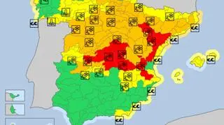 Ostrzeżenia meteorologiczne w Hiszpanii (meteoalarm.eu)