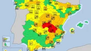 Ostrzeżenia meteorologiczne w Hiszpanii na piątek (meteoalarm.eu)