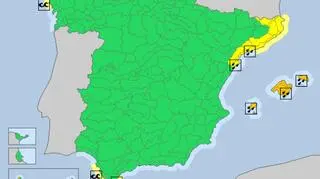 Ostrzeżenia meteorologiczne w Hiszpanii we wtorek (meteoalarm,eu)