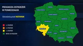 Ostrzeżenia meteorologiczne w poniedziałek (IMGW)
