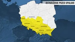 Ostrzeżenia pierwszego stopnia w związku z upałami. Obowiązują od 17-19 lipca (źródło: IMGW)