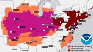 Ostrzeżenia przed upałem w Stanach Zjednoczonych (NOAA)