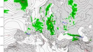 Położenie niżu w środę wieczorem (litera L) (ClimateReanalyzer.org)