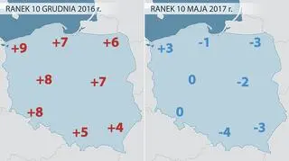Porównanie temperatury o świcie: 10 grudnia 2016 r. i 10 maja 2017 r. 