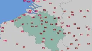 Porywy wiatru w Belgii w czwartek 11 marca (wetteronline.de)