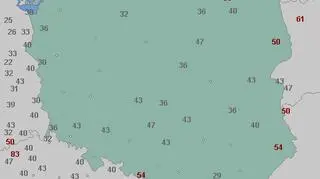 Porywy wiatru w Polsce o godzinie 13 (wetteronline