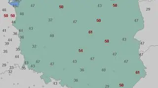 Porywy wiatru w Polsce o godzinie 15.30 (wetteronline.de)
