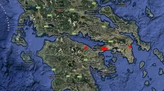 Pożary w Attyce - 24 lipca godzina 15.00 (EFFIS-Copernicus)