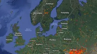 Pożary w Europie - dane z 24 lipca (EFFIS-Copernicus)