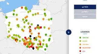 Poziom stężenia pyłu PM10 (tvnmeteo.pl za GIOŚ)