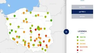 Poziom stężenia pyłu PM2,5 (tvnmeteo.pl za GIOŚ)