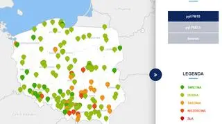 Poziom zanieczyszczenia pyłem PM10 (tvnmeteo.pl za GIOŚ)
