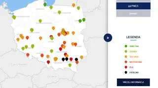 Poziom zanieczyszczenia pyłem PM2,5 o godzinie 21 (tvnmeteo