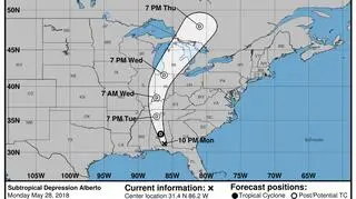 Prawdopodobna trasa depresji subtropikalnej Alberto (NHC NOAA)