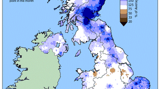 Procentowe odchylenie od normy opadowej z lat 1981-2010 dla okresu 1-29 lipca 