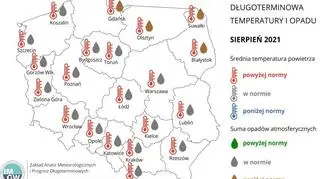 Prognoza długoterminowa temperatury i opadu dla sierpnia 2021 (IMGW)