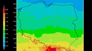 Prognoza indeksu UV na 13.08.2015 dla bezchmurnego nieba (IMGW)